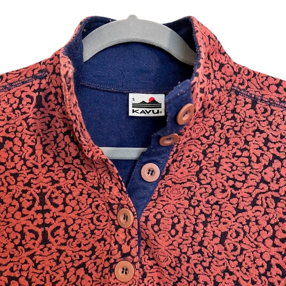 Kavu Long Sleeve Button Pullover Paisely Orange Blue Size Small - Picture 2 of 10